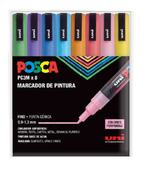 POSCA 8 RETOLADORS 3M PURPURINA