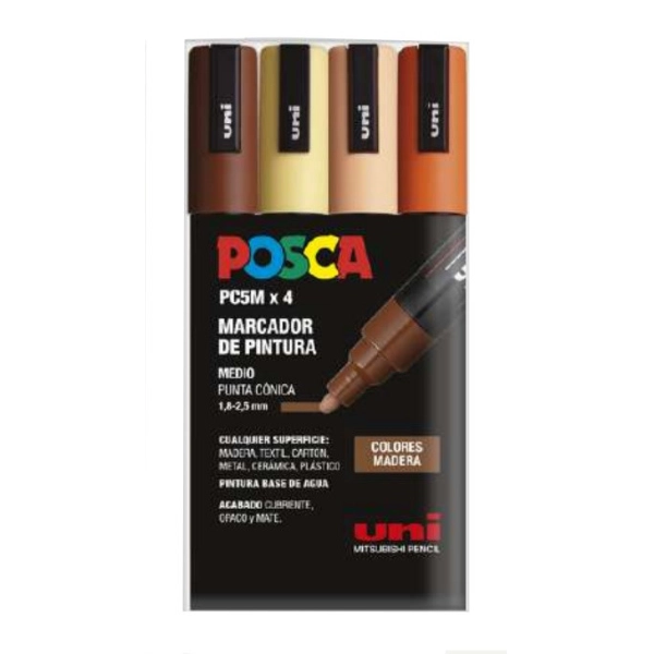 POSCA 4 RETOLADORS 5M COLORS FUSTA